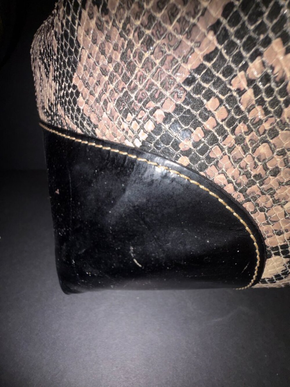 Dooney and Bourke Nikki Python Patent Leather Hobo Brown/Tan/Black - Picture 4 of 10